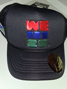 We Are One Black Trucker Hat with Red/Blue/Green Logo